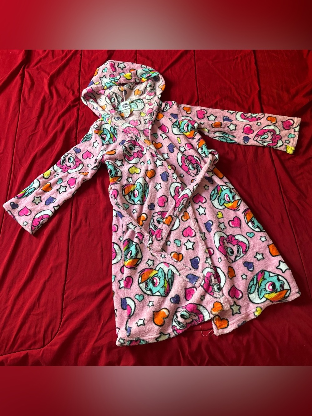 Girls M 8 pink fleece robe hooded design & all-over  My Little Pony print